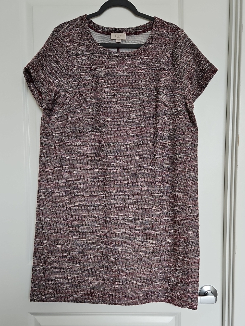 LOFT Marled Burgundy-Pink Short Sleeve Shift Dress